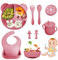Bizcasa Vajilla Bebe Silicona, 9 Piezas Vajilla de Silicona para Bebés Antideslizante, Con Plato Cuenco Babero Taza, Vajilla de aprendizaje para comer destete, Sin BPA (Rosa oscuro)