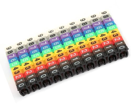 Digital Number Tube Wire Number Label ,Tube Cable Marker Colorful Clip on Wire Markers Electrical Wire Number Labels Cable Labels Tags for Marking The Color Coded (100PCS