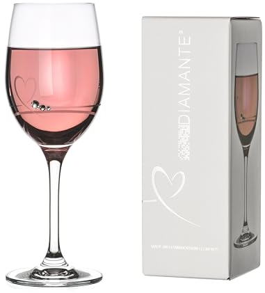 DIAMANTE Petit Heart - Copa de vino individual con diseño grabado adornado con cristales de Swarovski en caja de regalo