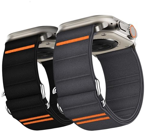 Suitisbest Bracelet Compatible Avec Apple Watch Ultra/2/SE Series 10 9 8 7 6 5 4 3 2 1 - Sport en Nylon Avec Crochet en S - 49 mm, 46 mm, 45 mm, 44 mm, 42 mm