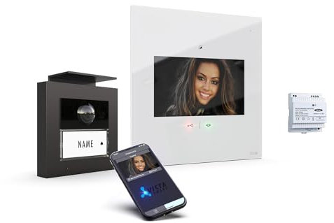 m-e iP Video-Türsprechanlage RFID anthrazit/weiß | Aluminium Außenstation für 1-Familienhaus | 7“ Design-Innenstation flach | Türklingel mit Kamera | Freisprechanlage Video Einfamilienhaus 4-Draht