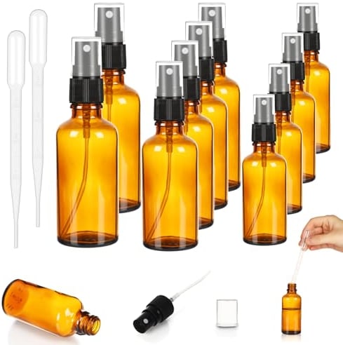 JULMELON Glas Sprühflaschen, 10 Stück Braun Zerstäuber Sprühflasche 10ml 30ml 50ml Sprühflaschen mit Tropfern Wiederverwendbare Parfümzerstäuber Kleine Nachfüllbar Sprühflasche für Wasser Öle Kosmetik