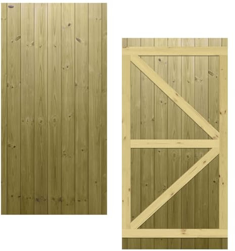 Flat Top Wooden Garden Gate 6x3ft - Tongue & Groove Fully Framed Treated Timber Door, H:6ft x W:3ft Ideal for Outdoor Pathway Home Access (High: 180cm x Wide: 90cm)