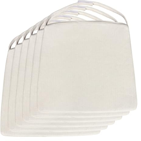 Amago home Stuhlkissen Sitzkissen 42x44cm Stuhlauflage leinenweiß Kissen mit Klettverschluß Größe Set 6 Stück
