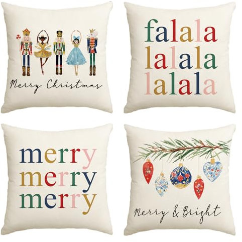 Artoid Mode Nussknacker Falala Frohe Weihnachten Kissenbezüge 4er Set, 40x40 cm Merry Christmas Xmas Zierkissenbezug Cushion Cover Couch Deko
