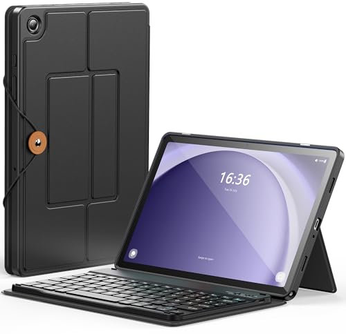 INFILAND Galaxy Tab A9 Plus Hülle mit Tastatur, Handschlaufe & Faltbare Ständer, Abnehmbare Magnetische Tastatur für Samsung Tablet A9 Plus Hülle, Schwarz
