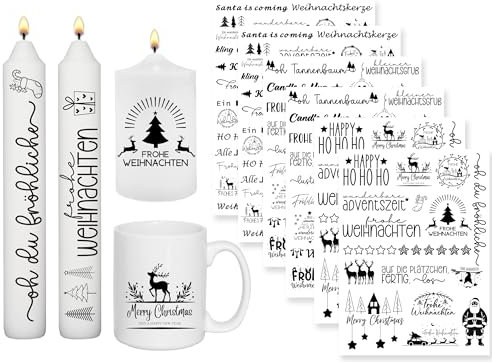 Sugeru 6 PCS Kerzentattoos Weihnachten (200+ Muster),Wassertransferdruck | DIY asserschiebefolie Kerzen | Kerzenaufkleber Weihnachts Sticker | Kerzen Dekorieren | Ostern,Adventskerze (Weihnachten Ⅳ)