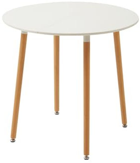 JZGORC Mesa de Comedor Redonda Moderna, Mesa de Cocina para 2-4 Personas, Mesa de Comedor con Patas de Haya y Anillo de Goma Ajustable, 80 * 80 * 75cm - Blanco