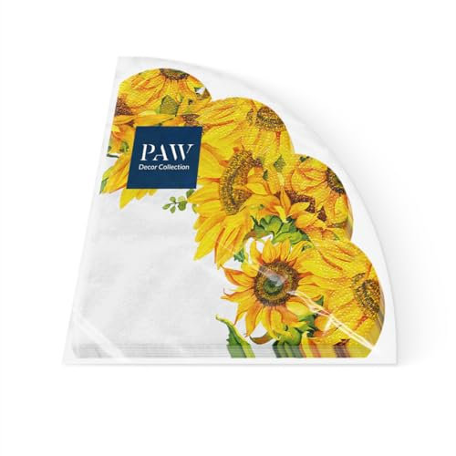 PAW - Servietten 3-lagig (32 cm Durchmesser) I 12 Stück I Geburtstag, Partys, Meetings I Herbst Tischdekoration I Runde Seidenservietten - Sonnenblumen Gelbe I Dancing Sunflowers