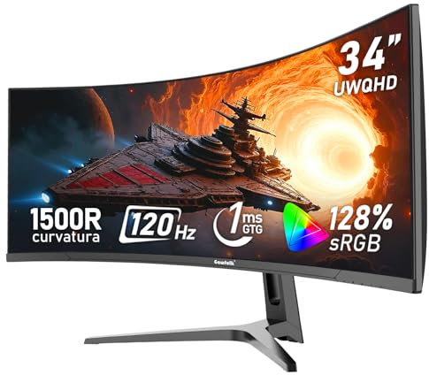 Gawfolk Écran PC Ultra Large 34 Pouces 1500R incurvé 120Hz Gaming Computer Moniteur,21:9 UWQHD(3440x1440),128% sRGB,FreeSync,HDR,178 ° Angle Vue,DisplayPort、HDMI,VESA 75 * 75MM-Noir