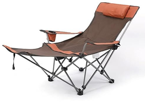 Chaise de camping pliante avec repose-pieds pliable, chaise de lit Siesta avec dossier réglable, chaise pliable portable inclinable avec coussin porte-gobelet pour l'extérieur