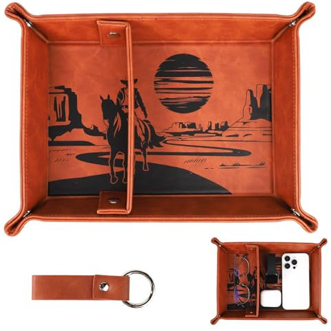 Leather Valet Tray for Dad, Bedside Key Wallet Tray Best Dad Valet Tray Gifts from Daughter Son Birthday Gifts for Men Desktop Storage Organizer for Keys & Coins & Catchall