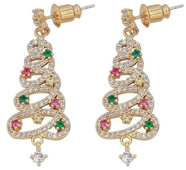 CCAIPU Weihnachtsohrringe Weihnachtsbaum Tropfen Baumeln Weihnachtsferien Schmuck Geschenk Weihnachten S925 Silber Baumeln Ohrringe Ohrstecker (Gold-A)