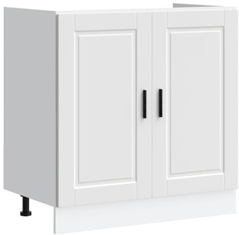 vidaXL Spülenunterschrank Porto Weiß 80x46x81,5 cm Holzwerkstoff, Küchenunterschrank, Unterschrank für Küche, Küchenzeile, Küchenschrank