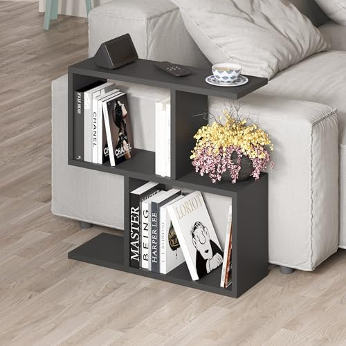 Hocuspicus HOCUS PICUS Beistelltisch mit 2 Etagen, vielseitiger C-Tisch, 60 x 60 x 19,50 cm, Regal-Organizer, Büro, Wohnzimmer, Schreibtisch, Ständer, Display (seidiges Grau-Schwarz)