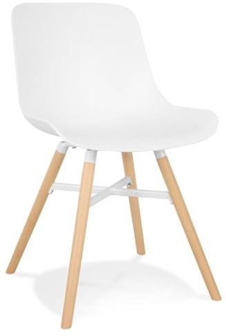 Weißer Esszimmerstuhl aus Polypropylen & Buchenholz | HoReCa Schalenstuhl für Gastronomie & Cafe | Retro Küchenstuhl mit Holzbeinen | Skandinavisches Design | 55x48x81cm, Sitzhöhe 45cm | PERAX