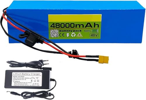 48 V 48 Ah Batterie De Vélo Électrique,Batterie De E-Bike 48V Haute Puissance avec Chargeur Scooter Batteries Au Lithium pour 200W 350W 400W 500W 1000W Moteu XT60/T Plug 48V 48Ah,XT60