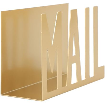 Briefhalter für den Schreibtisch, Metall-Hohldesign-Desktop-Mail-Organizer für Rechnungen, Briefe, Papiere (GOLD)