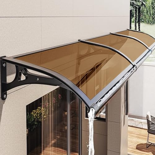 Vordach für Haustür, Überdachung Haustür aus Aluminium und Polycarbonat, Türvordach für Schützt vor Regen, Schnee und UV-Strahlen Schlagfeste 100 KG, Braun Pultbogenvordach (60x280cm)