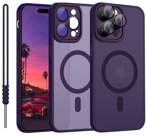 YUANDMI Cover Magnetica per iPhone 14 Pro con MagSafe, Custodia Per iPhone 14 Pro Traslucida Opaca Case Ultra-Sottile Silicone Anti-Scivolo Resistente ai Graffi, Viola Scuro