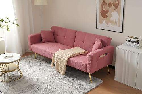 Zepneiy Canapé 2 Places, Fauteuil rembourré avec Coussins, Canapé 2 Places Canapé Moderne Design, S'applique à Meuble de Salon pour Salon Appartement Villa, Tissu en Laine d'agneau Rose
