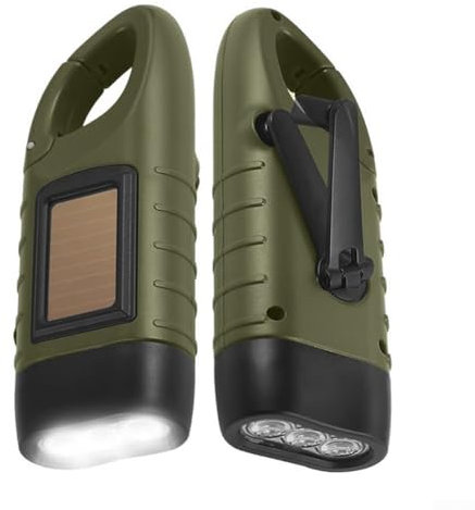 Luz LED portátil al aire libre, linterna de manivela con energía solar, generación de energía de manivela, luz fuerte portátil para senderismo y camping (verde militar)