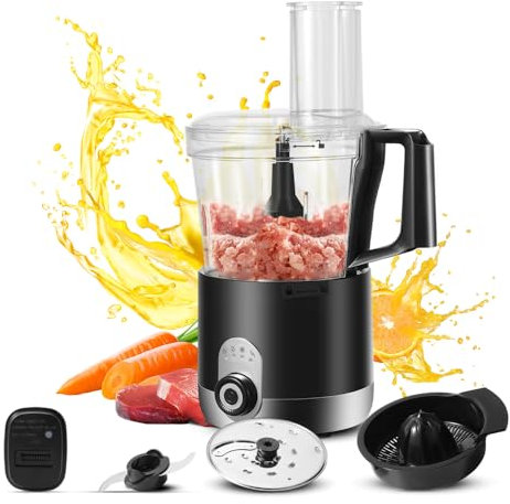 Robot Multifonction, Robot de cuisine avec 4 programmes, 1.2L Robot Cuisine Multifonctions, 200W, hacher, réduire en purée, trancher, mélanger, Lame en Acier Inoxydable, Hachoir Mixeur