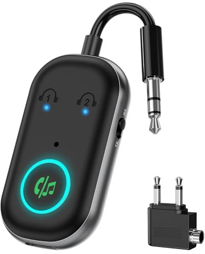 OQIMAX Bluetooth 5.3 Transmitter Receiver, 2-in-1 Airplane Wireless Audio Adapter with Dual Connection, 13Hr Playtime, Plug and Play, Portable Bluetooth Headphone Adapter for TV, PC