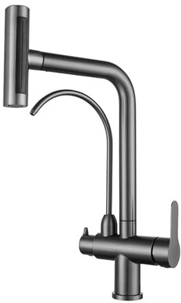 XJTNLB Rubinetto Cucina 3 Vie con Doccetta Estraibile 4 Modalità Rubinetto 3 Vie per Depuratore Grigia Acciaio Inox