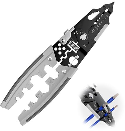 28 en Uno Alicate Pelacables, con Función Destornilladora, Alicates Rígidos, Alicate Pelacables, Cabeza de Abrazadera Dura, Adecuado para la Reparación de Electrodomésticos (gris)