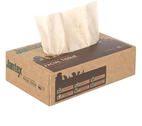 Jantex Green 100% Recycled Facial Tissues, 100 Sheets (Pack of 36) | Soft texture reduces friction on skin during frequent use, quickly absorbing moisture for commercial washroom hygiene.