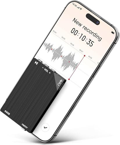 Glracd Registratore vocale ultra sottile (0,8 cm) con filtro rumore DSP – 64 GB MP3 per conferenze, conferenze e lezioni 80 ore (10,6 * 6,3 * 2,9)