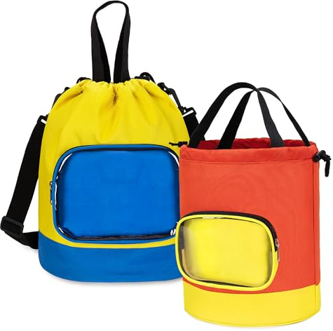 Rexmica 2 Pack Drawstring Toy Storage Bag for Building Bricks, Toy Storage Cinch Bucket Bag for Building Blocks, Magnetic Tiles, Board Games, Puzzles