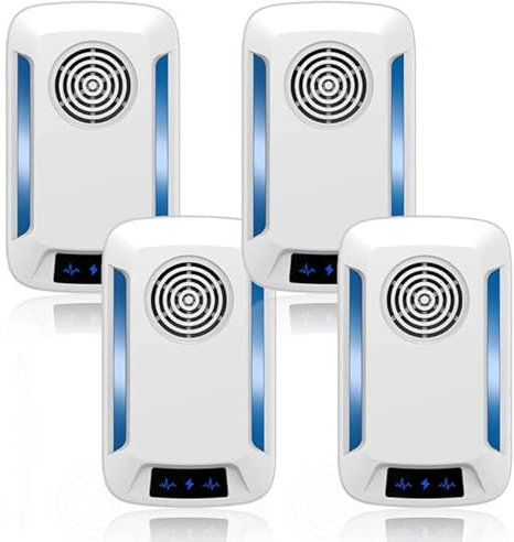 Repelente Ultrasónico de Plagas, 4 Pack Electrónico Repelente Mosquitos Control de Plagas, Repelente Ultrasónico Mosquitos para Anti Mosquitos, Moscas, Ratones, Cucarachas, Arañas, Roedores