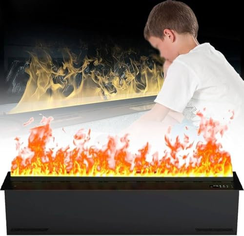 Hoiaost Camino Elettrico A Vapore Acqueo 3D, Inserto per Camino Elettrico - Colori E velocità della Fiamma Regolabili, Umidificatore per Camino con Riempimento Automatico dell'Acqua, con App,150cm