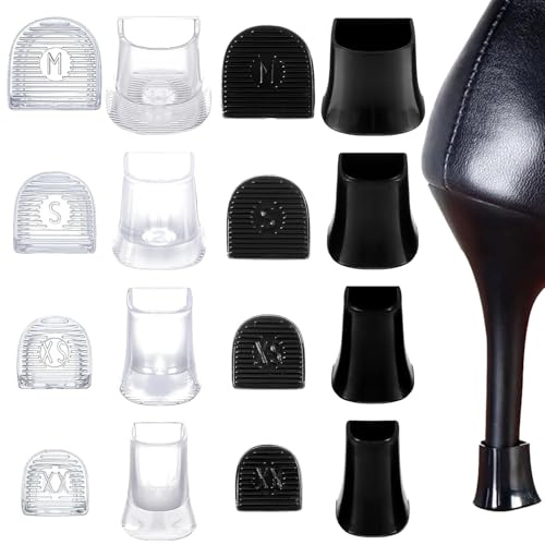 8 Pairs Heel Caps for High Heels - Heel Stoppers in 4 Sizes with Anti-Slip Bottoms for Grass, Wedding & Outdoor Events - Transparent & Black High Heel Protectors for Women, Prevent Sinking & Wear