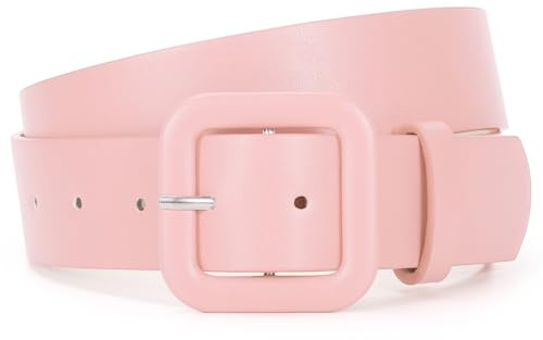 JASGOOD Ceinture Femme en Cuir Ceinture Mode Réglable avec Boucle Carrée pour Jeans Robes Pantalons,Rose,Taille 90-102 cm(Longueur 120 cm)