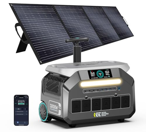 IEE 3200W Centrale Elettrica Portatile P3200 con Pannello 400W, 2048Wh Generatore Solare, Batteria LiFePO4, Ricarica1h, 16 Porte, Controllo APP, Portable Power Station per Campeggio, Camper, Casa