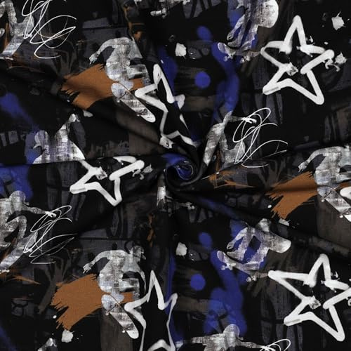 French Terry Stoff – Graffiti Motiv – hochwertiger Digitaldruck – 95% Baumwolle 5% Elasthan – Ökotex 100 Klasse 1 – Meterware ab 50 cm – 2 Farben (schwarz)