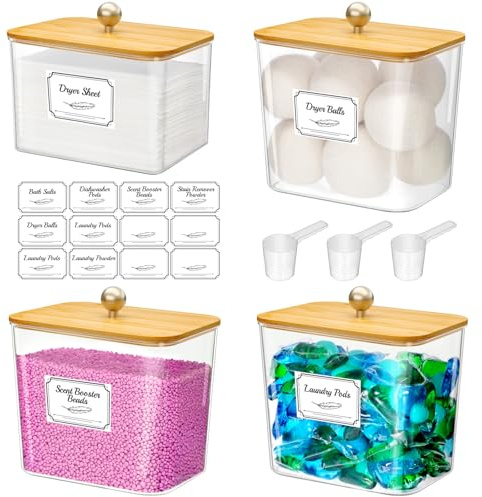 Lifewit Laundry Pods Container with Label Sticker& Scoop, 2.6+2L, 3 Pcs | Bathroom Laundry Kitchen Storage& Organisation, Coffee Pod Kcup Holder, Washing Tablets Powder Capsules Dryer Sheet Organiser