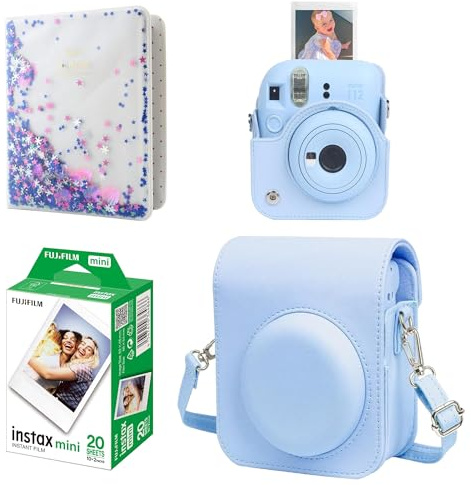 Mini 12 Camera Starter Kit For Fuji Instax Mini 12 Pastel Blue Includes Mini Instant Film 20 Photos, Matching Colour PU Leather Case for Instax Mini 12 Blue & 64 Pocket Mini Photo Book Album ID