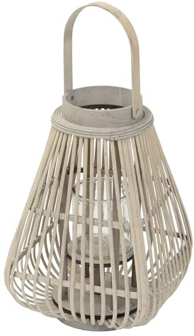 ECD Germany Bambus Laterne, Windlicht 50 cm, Holzfarbe, Gartenlaterne mit Henkel & Glaseinsatz, Boho Bambuslaterne, Kerzenhalter Flechtoptik, Innen/Außen, Deko Laterne für Terrasse Balkon Wohnzimmer
