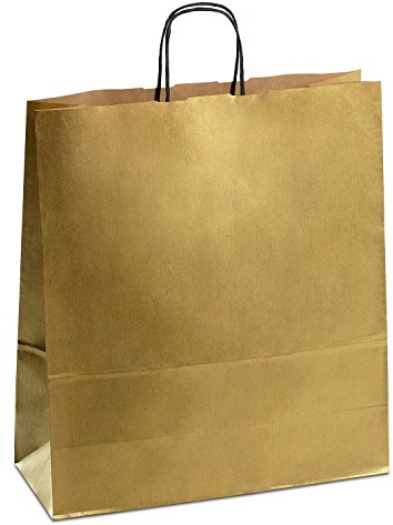 Papiertasche edel & stabil | 150 Stück gold 40+16x45 cm | Qualität aus deutscher Produktion | Tragetasche aus Papier | HUTNER