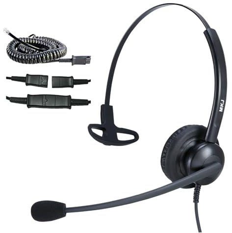 MKJ Telefon-Headset RJ9/RJ11 Call Center Büro Telefon Headset mit Geräuschunterdrückung Mikrofon für Avaya Polycom Nortel Aastra Gigaset Alcatel Toshiba Fanvil Handys und mehr