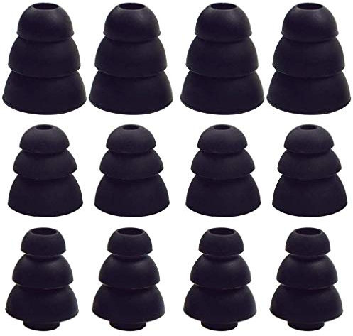 JNSA 3 Flange Noise Cancelling Triple Flange Eartips Eargels Earpads Ear Tips Gels Bud Compatible with Inside Diameter 4mm-5mm Earbuds in-Ear Earphones(Inner Hole 4mm),S/M/L,6 Pairs, Black 3F6P3