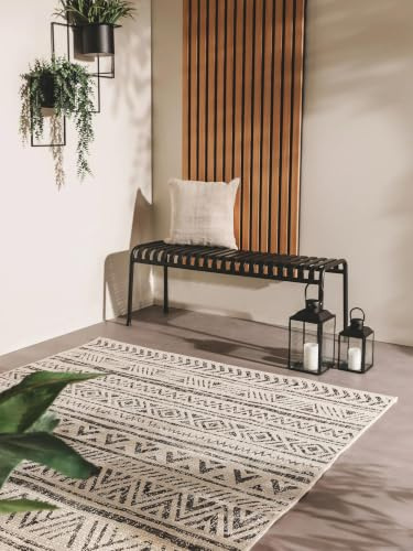 benuta Nest Teppich Cleo - Weiß/Schwarz 80x150 cm - Kunstfaser - Outdoor geeignet - Rechteckig & im Style: Zickzack, Boho-Style - Pflegeleicht für Wohnzimmer Schlafzimmer