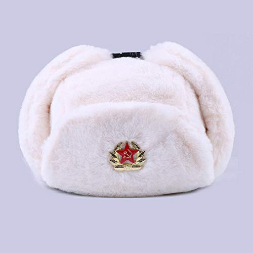 QIANWEIXI Russen Mütze Herren Abzeichen Uschanka Russische Männer Frauen Winter Hüte Army Military Bomber Hut Trapper Earflap Schnee Ski Cap-Beige_M_56-61Cm
