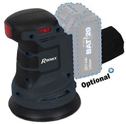 Ribimex PRBAT20/PORSB Random Orbital Sander 20V RBAT20 Battery and Without Charger, Red and Black