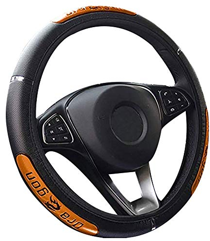 Benoon Auto-Lenkradbezug, 38 cm, universell, rutschfest, Lenkradhülle, modisches Drachen-Design, Kunstleder, Orange