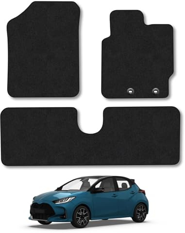Toyota Yaris (2011-2020) Car Mats Accessories Tailored Fit Carpet Floor Mats Non Slip Black Trim Full Coverage Compatible Accessory Front Rear Set Anti Slip Granulated Backing Hand-Finished Clips